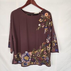 Soft Surroundings Moonbeam‎ Embroidered Beaded Purple Blouse Women's Medium